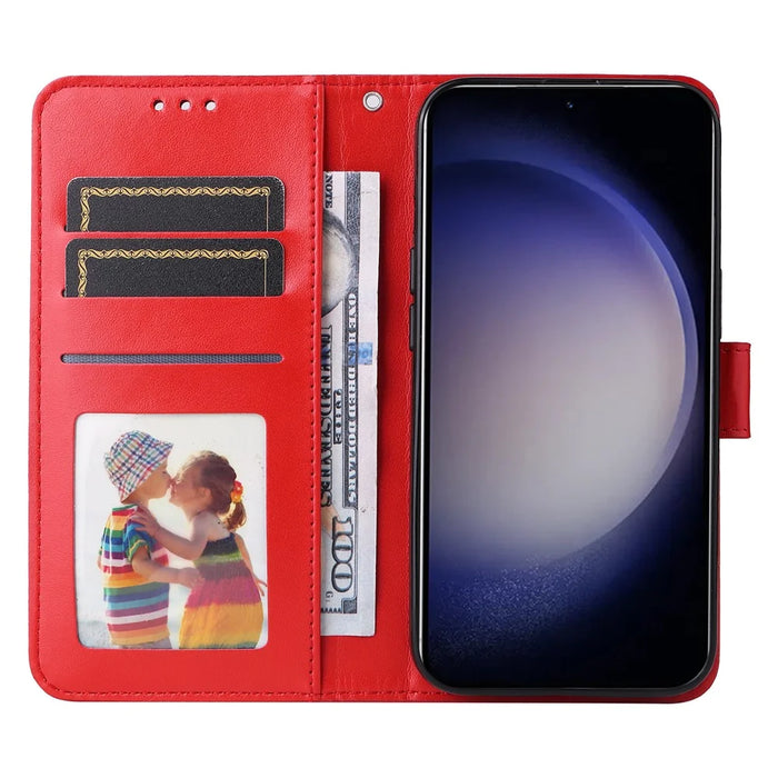 For Samsung Galaxy S25 Case Sunflower Imprint Leather Wallet Phone Cover - Red - 2