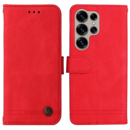 For Samsung Galaxy S25 Ultra Leather Wallet Cases Skin Touch Phone Cover Stand with Strap - Red - 1