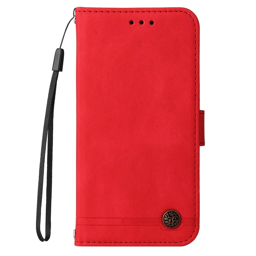 For Samsung Galaxy S25 Ultra Leather Wallet Cases Skin Touch Phone Cover Stand with Strap - Red - 7
