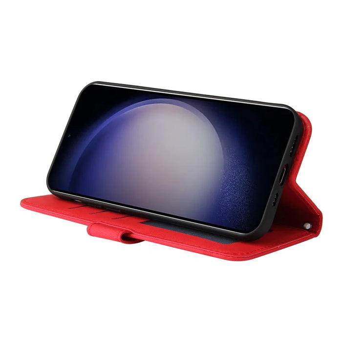 For Samsung Galaxy S25 Leather Wallet Cases Skin Touch Phone Cover Stand with Strap - Red - 3