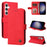 For Samsung Galaxy S25 Leather Wallet Cases Skin Touch Phone Cover Stand with Strap - Red - 6
