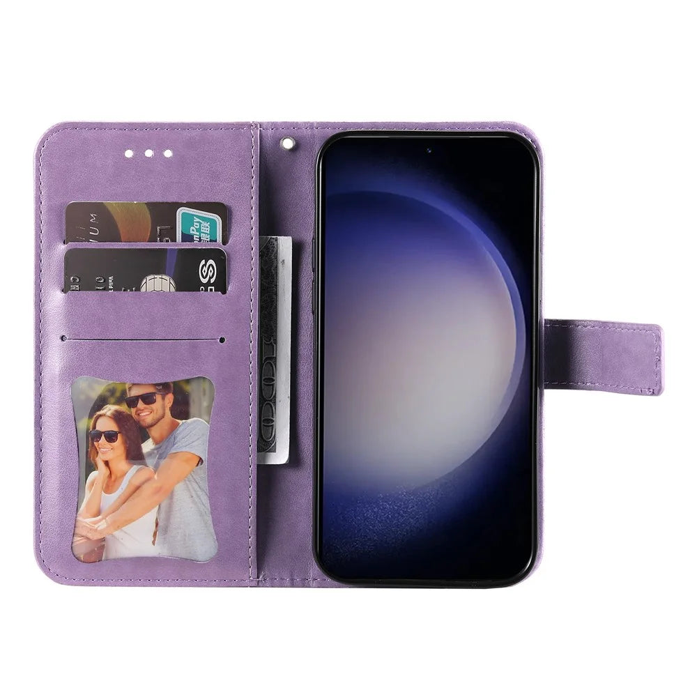 For Samsung Galaxy S25 Case Floral Pattern PU Leather Wallet Stand Phone Cover - Purple - 2