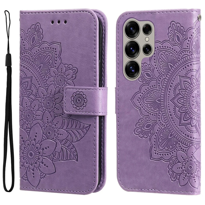 For Samsung Galaxy S25 Ultra Case Floral Pattern PU Leather Wallet Stand Phone Cover - Purple - 1