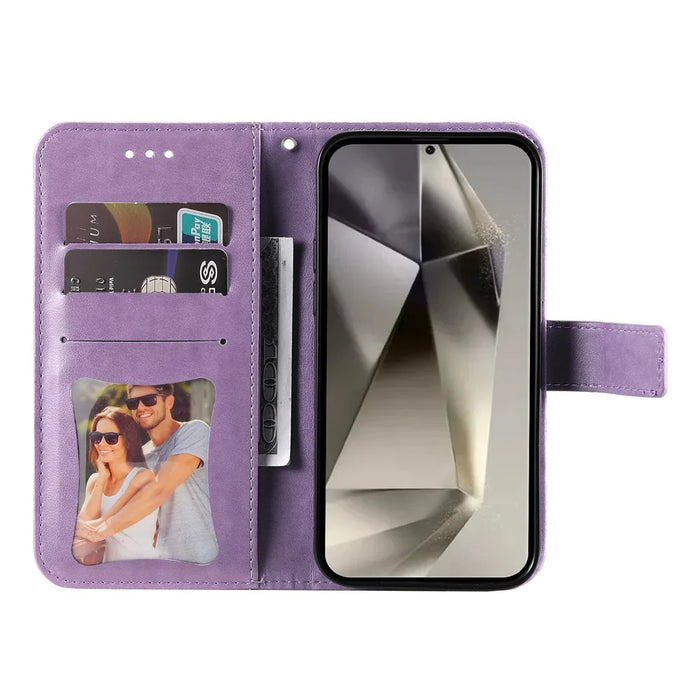 For Samsung Galaxy S25 Ultra Case Floral Pattern PU Leather Wallet Stand Phone Cover - Purple - 2