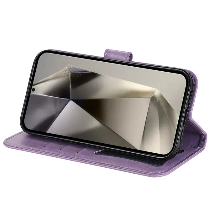 For Samsung Galaxy S25 Ultra Case Floral Pattern PU Leather Wallet Stand Phone Cover - Purple - 3