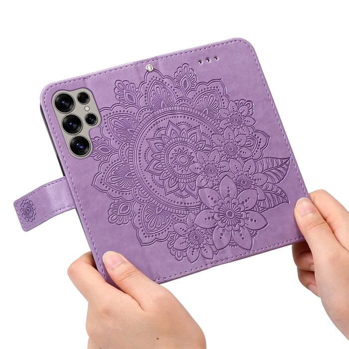For Samsung Galaxy S25 Ultra Case Floral Pattern PU Leather Wallet Stand Phone Cover - Purple - 5