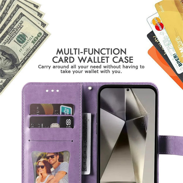 For Samsung Galaxy S25 Ultra Case Floral Pattern PU Leather Wallet Stand Phone Cover - Purple - 6