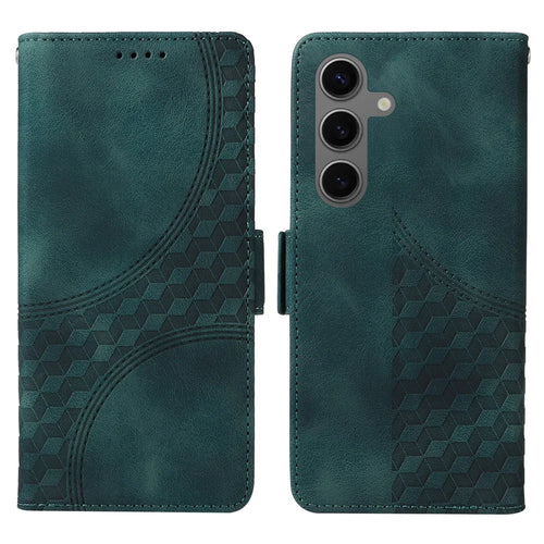 For Samsung Galaxy S25 Case PU Leather Phone Cover Rhombus Starry Imprinted - Green - 1