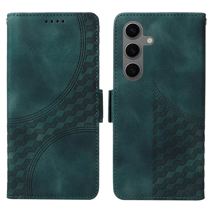 For Samsung Galaxy S25 Case PU Leather Phone Cover Rhombus Starry Imprinted - Green - 1