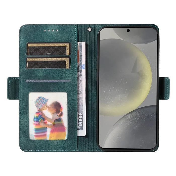 For Samsung Galaxy S25 Case PU Leather Phone Cover Rhombus Starry Imprinted - Green - 2