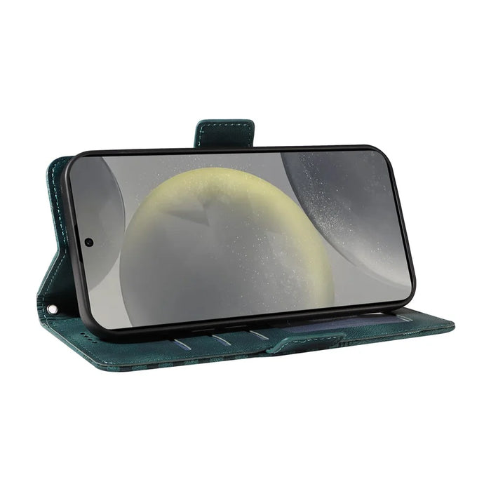 For Samsung Galaxy S25 Case PU Leather Phone Cover Rhombus Starry Imprinted - Green - 3