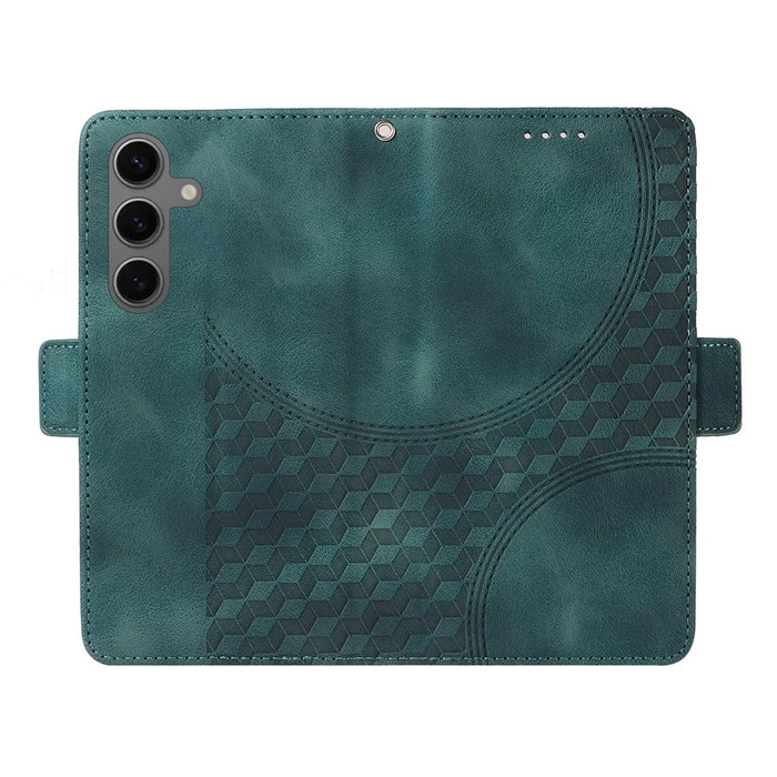 For Samsung Galaxy S25 Case PU Leather Phone Cover Rhombus Starry Imprinted - Green - 4