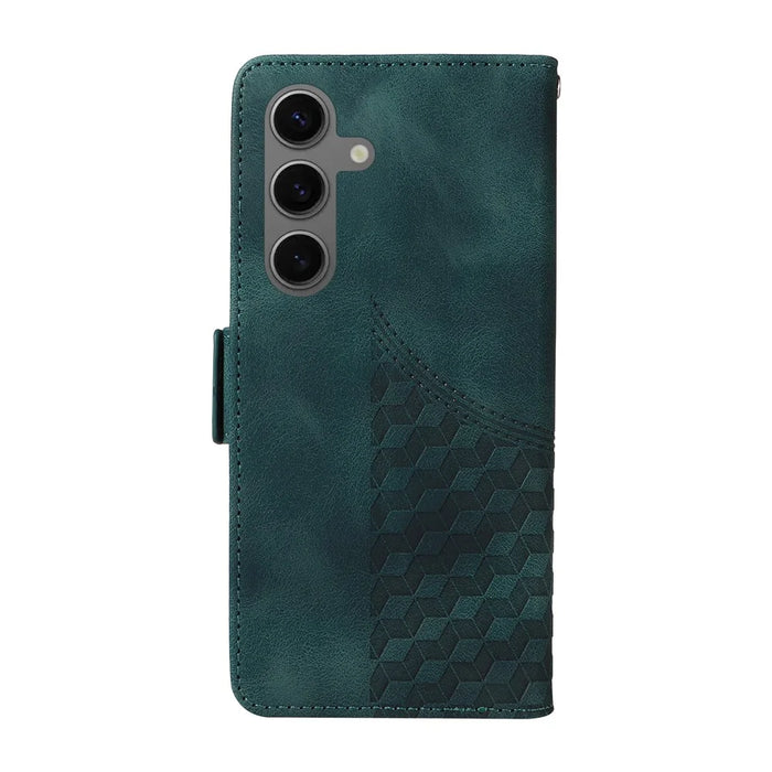 For Samsung Galaxy S25 Case PU Leather Phone Cover Rhombus Starry Imprinted - Green - 6