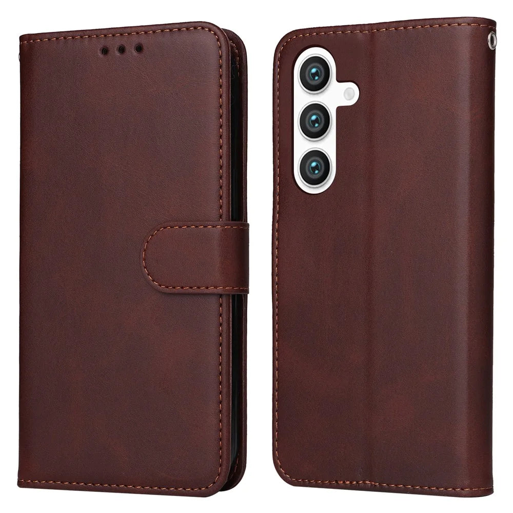 For Samsung Galaxy S25+ Case Wallet PU Leather Folio Flip Phone Cover - Brown - 1