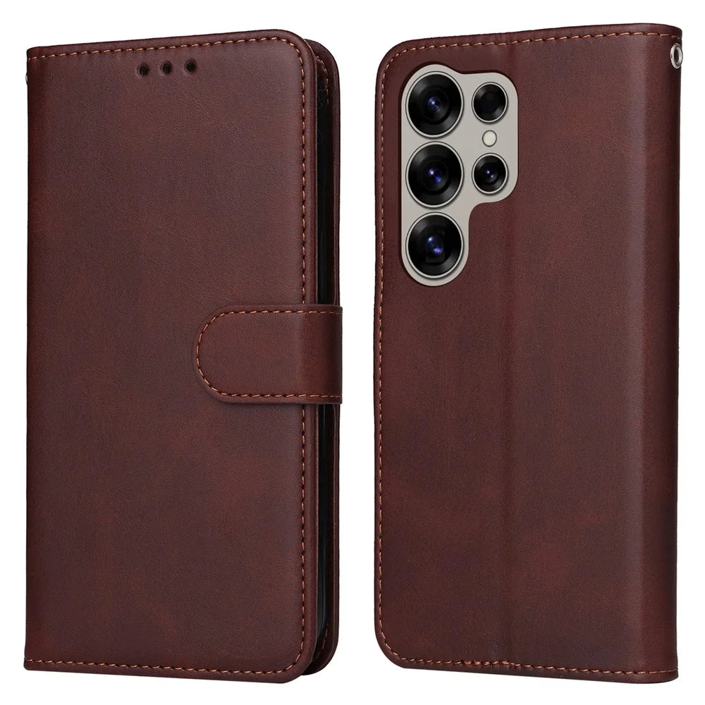 For Samsung Galaxy S25 Ultra Case Wallet PU Leather Folio Flip Phone Cover - Brown - 1