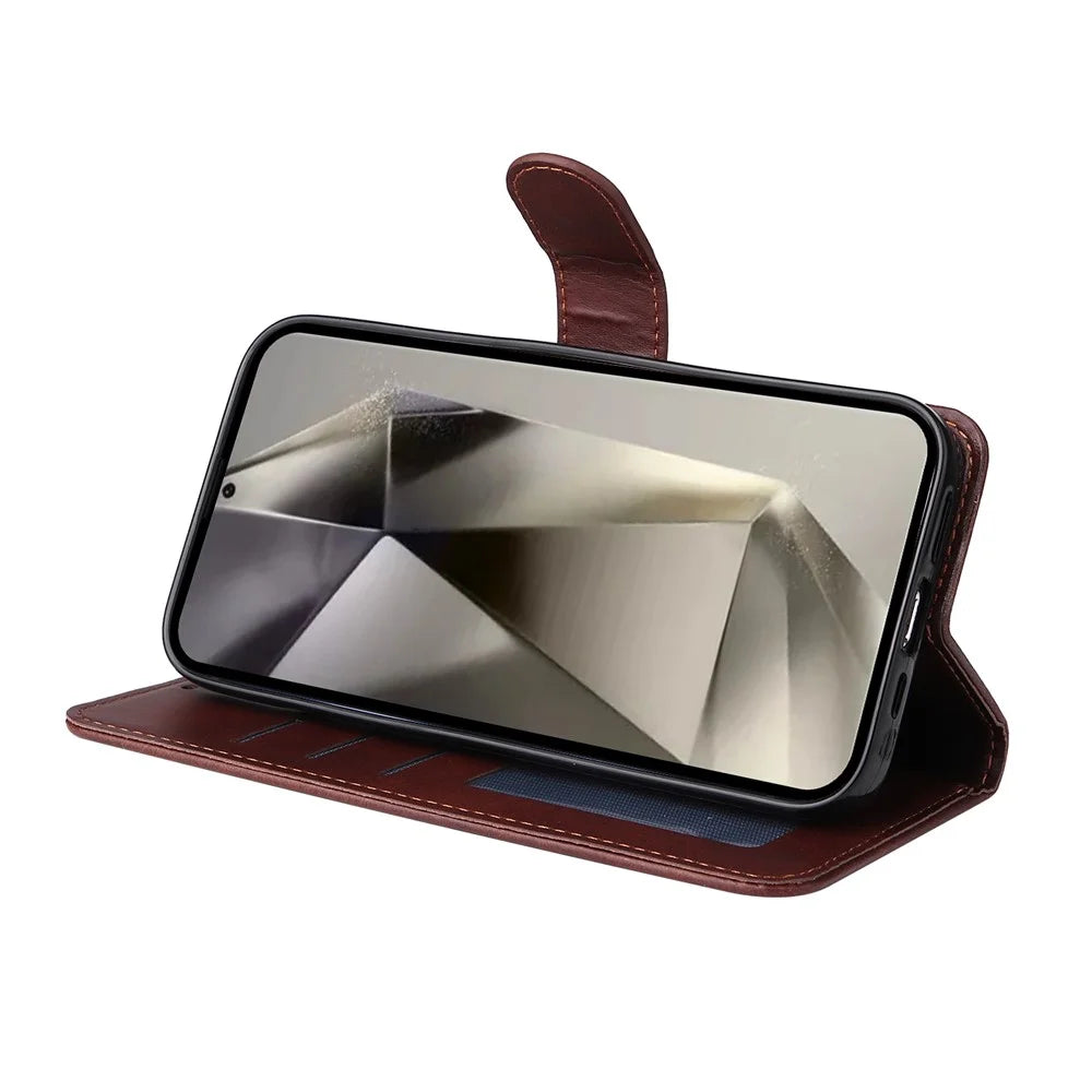 For Samsung Galaxy S25 Ultra Case Wallet PU Leather Folio Flip Phone Cover - Brown - 3