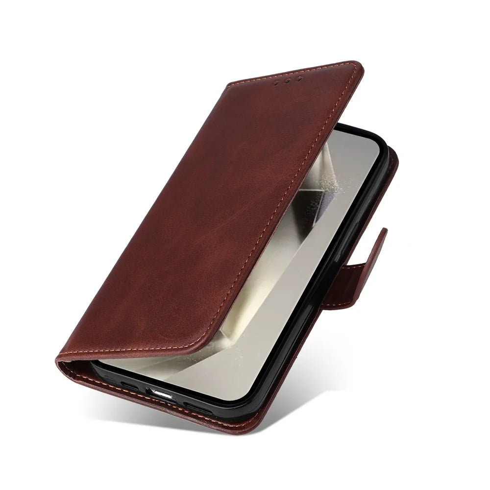 For Samsung Galaxy S25 Ultra Case Wallet PU Leather Folio Flip Phone Cover - Brown - 5