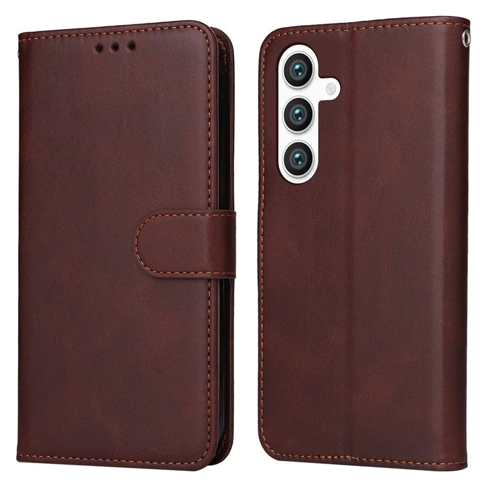 For Samsung Galaxy S25 Case Wallet PU Leather Folio Flip Phone Cover - Brown - 1