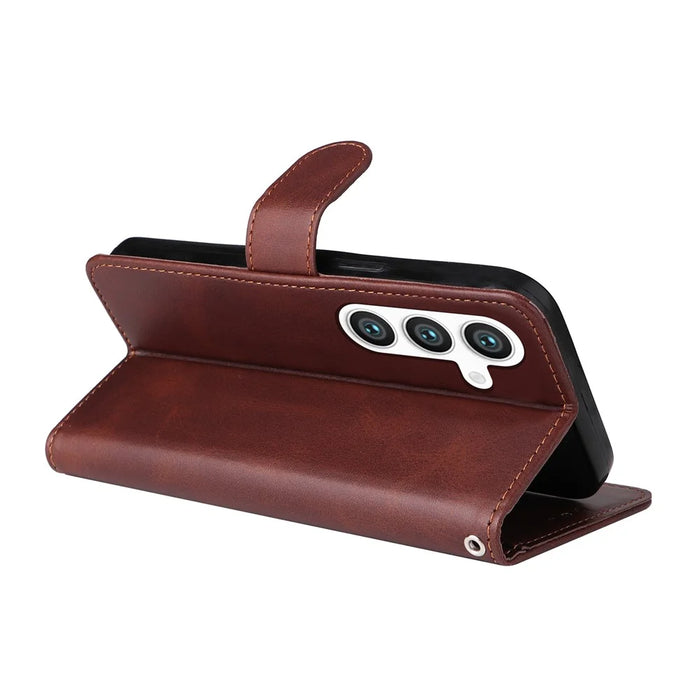 For Samsung Galaxy S25 Case Wallet PU Leather Folio Flip Phone Cover - Brown - 4