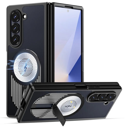 For Samsung Galaxy Z Fold6 5G Magnetic Case Heat Dissipation Aromatherapy Kickstand Silicone+PC Phone Cover - Black - 1