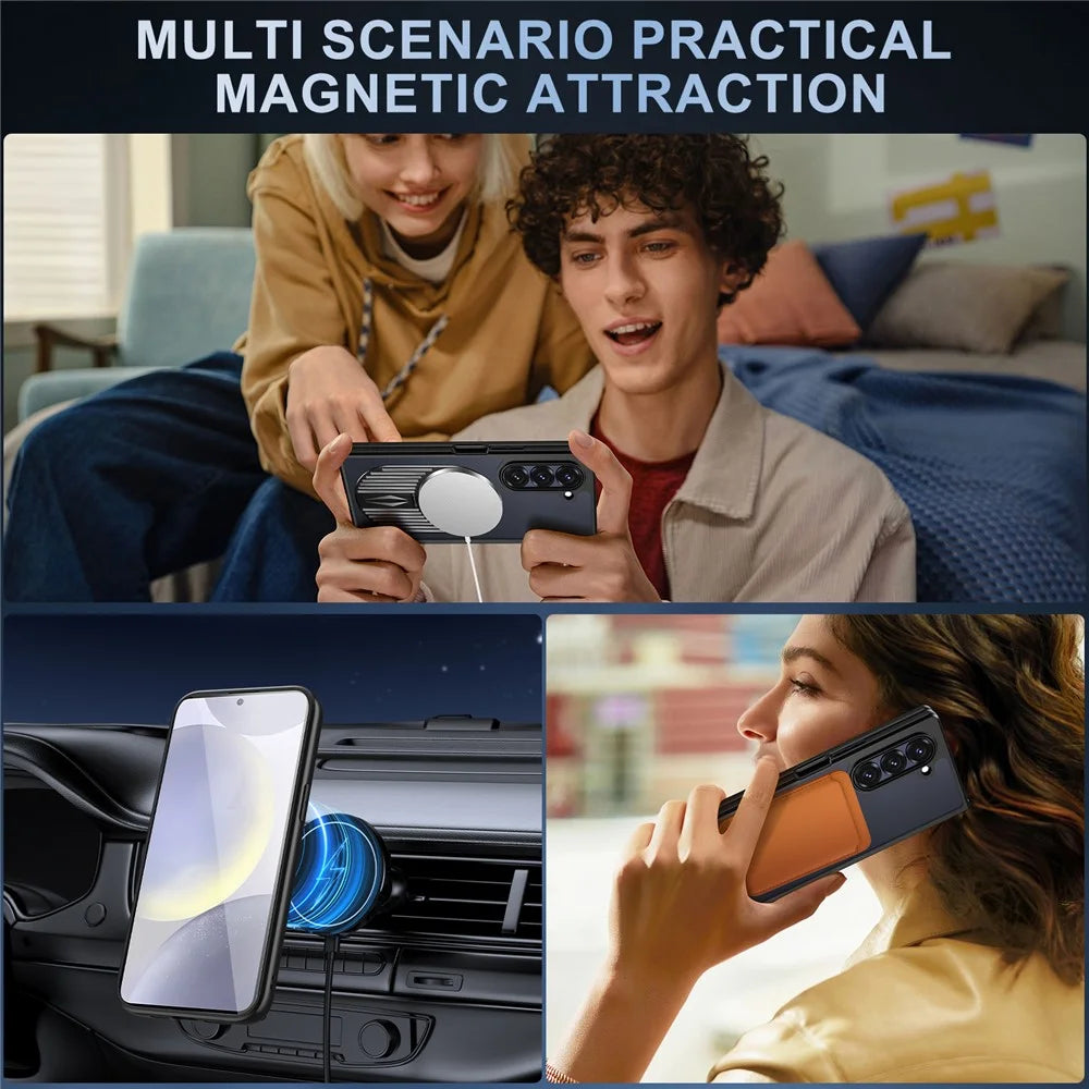 For Samsung Galaxy Z Fold6 5G Magnetic Case Heat Dissipation Aromatherapy Kickstand Silicone+PC Phone Cover - Black - 4
