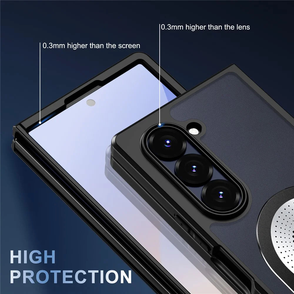 For Samsung Galaxy Z Fold6 5G Magnetic Case Heat Dissipation Aromatherapy Kickstand Silicone+PC Phone Cover - Black - 6