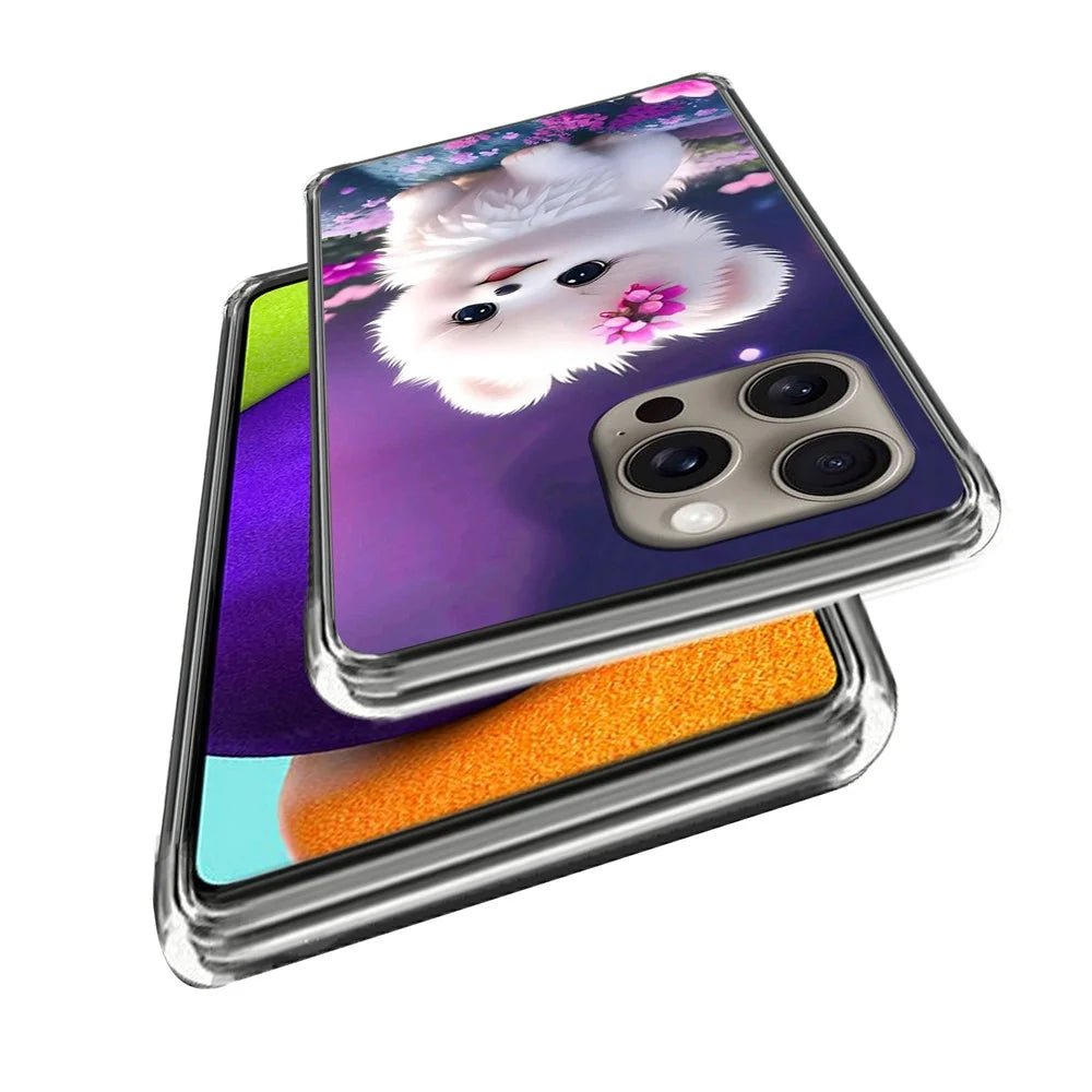 For iPhone 16 Pro Max Case Pattern Printed Shockproof TPU Phone Cover - White Puppy - 2
