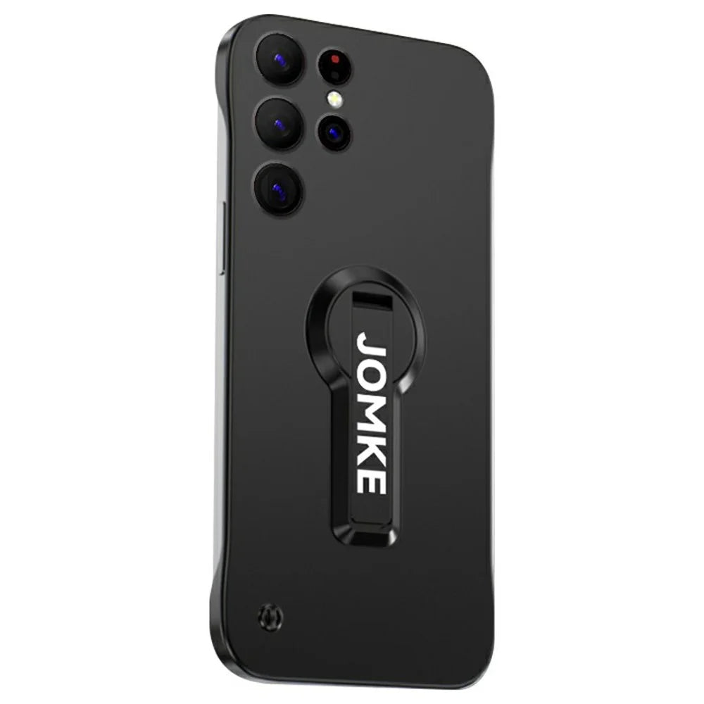 For Samsung Galaxy S23 Ultra Case Hard PC Frameless Baking Paint Kickstand Phone Cover - Black - 1