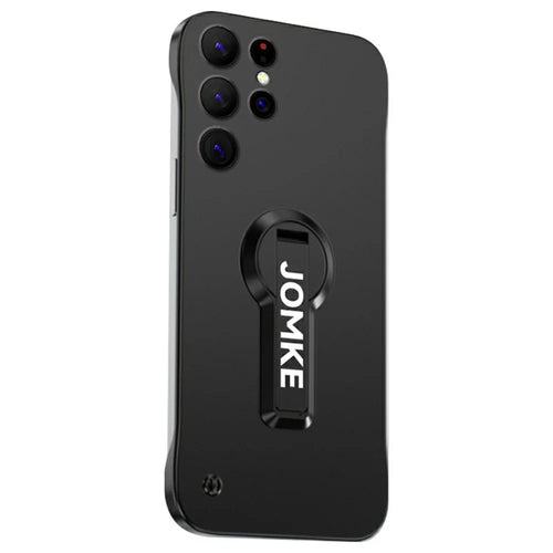 For Samsung Galaxy S23 Ultra Case Hard PC Frameless Baking Paint Kickstand Phone Cover - Black - 1