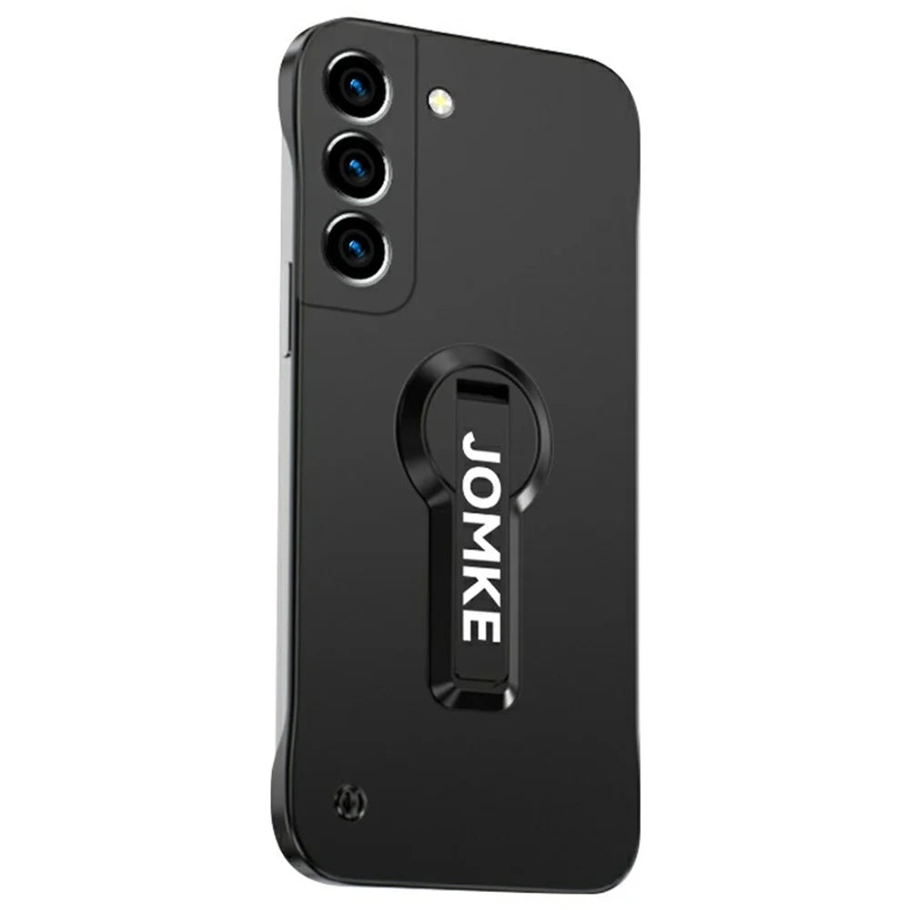 For Samsung Galaxy S23 Case Hard PC Frameless Baking Paint Kickstand Phone Cover - Black - 1