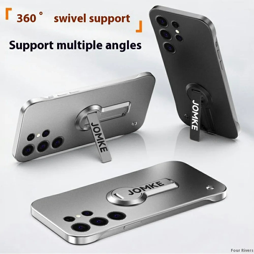For Samsung Galaxy S24 Ultra Case Hard PC Frameless Baking Paint Kickstand Phone Cover - Black - 5