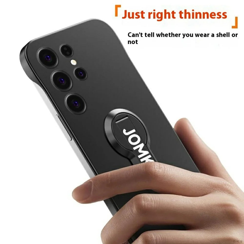 For Samsung Galaxy S24 Ultra Case Hard PC Frameless Baking Paint Kickstand Phone Cover - Black - 6