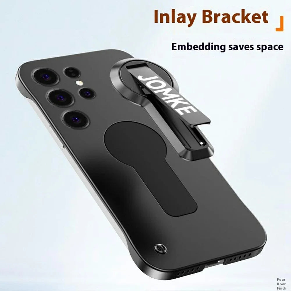For Samsung Galaxy S24 Ultra Case Hard PC Frameless Baking Paint Kickstand Phone Cover - Black - 7