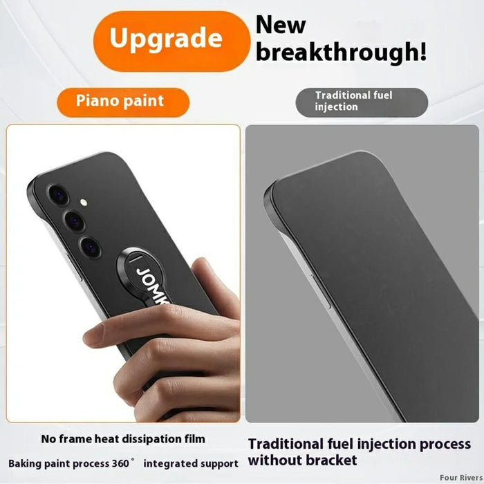 For Samsung Galaxy S24 Case Hard PC Frameless Baking Paint Kickstand Phone Cover - Black - 2