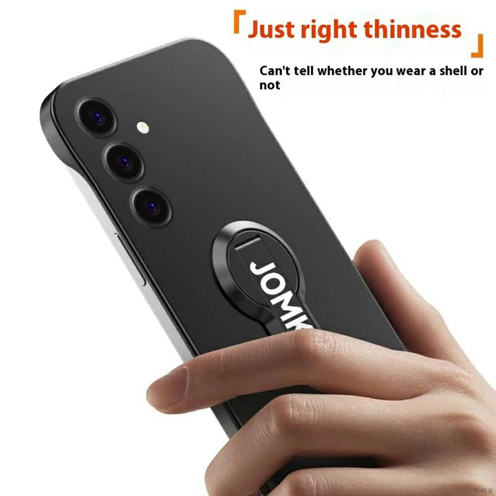 For Samsung Galaxy S24+ Case Hard PC Frameless Baking Paint Kickstand Phone Cover - Black - 6