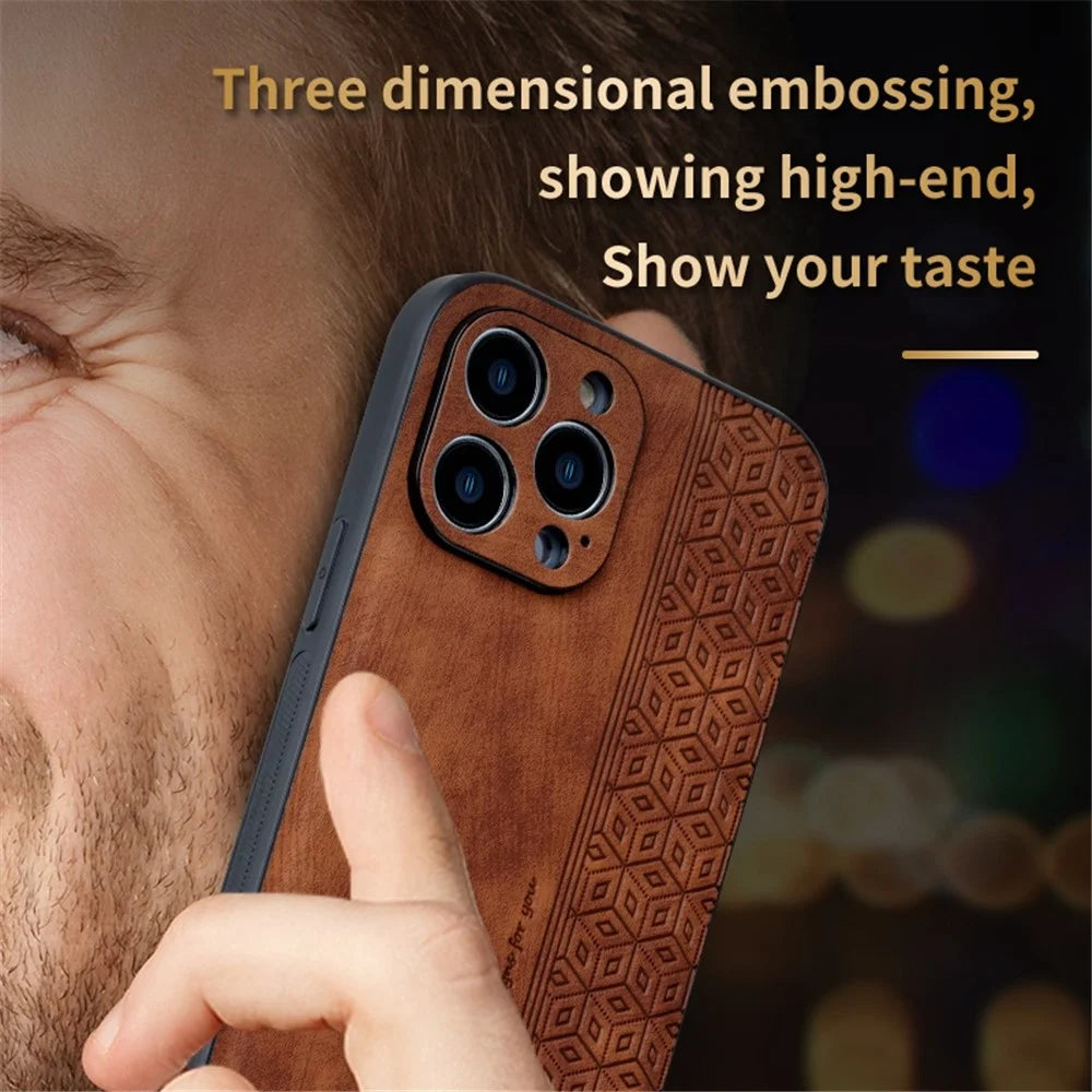 AZNS For iPhone 12 Pro 6.1 inch Anti-scratch PU Leather+TPU Phone Cover Imprinted Pattern Cell Phone Case - Brown - 5