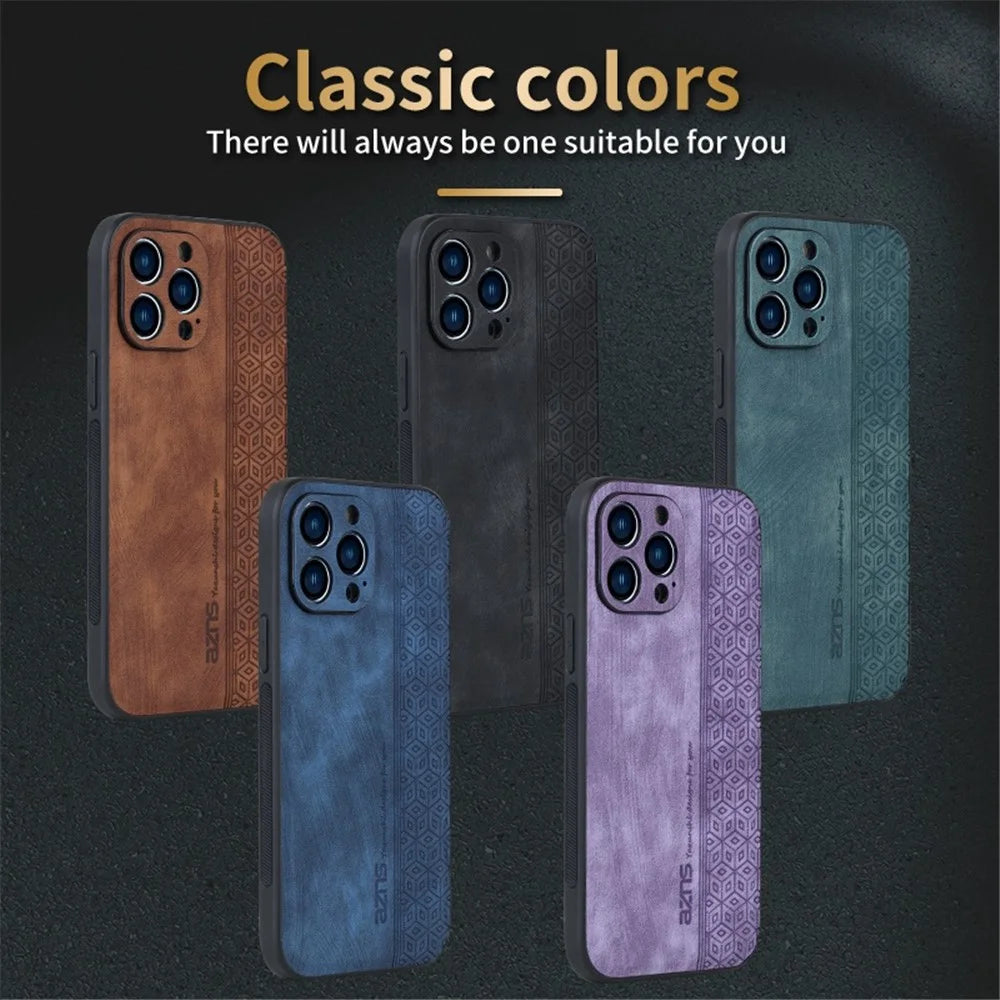 AZNS For iPhone 12 Pro Max 6.7 inch Slim Fit Cell Phone Case Imprinted Pattern PU Leather+TPU Phone Cover - Brown - 7