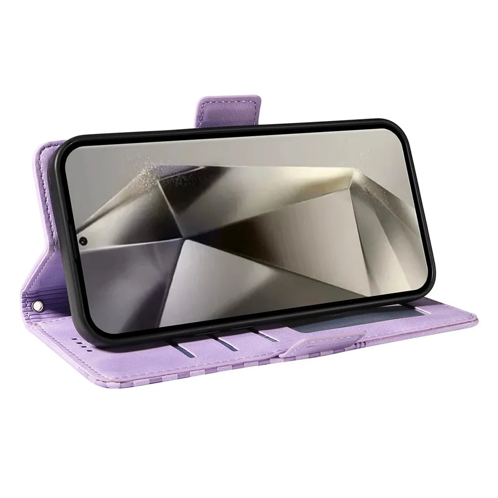 ENKAY For Samsung Galaxy S25 Ultra Wallet Case  Imprint PU Leather Phone Stand Cover with Tempered Glass - Black - 3