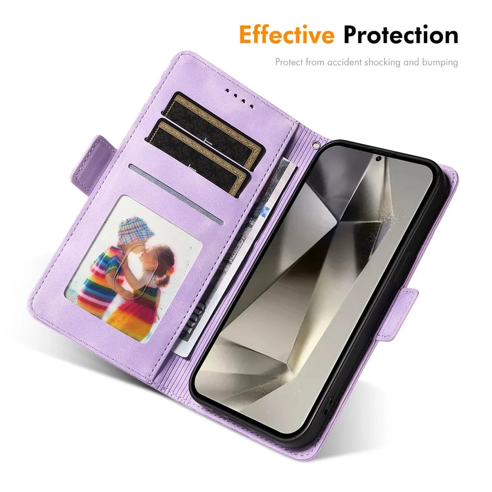 ENKAY For Samsung Galaxy S25 Ultra Wallet Case  Imprint PU Leather Phone Stand Cover with Tempered Glass - Black - 5