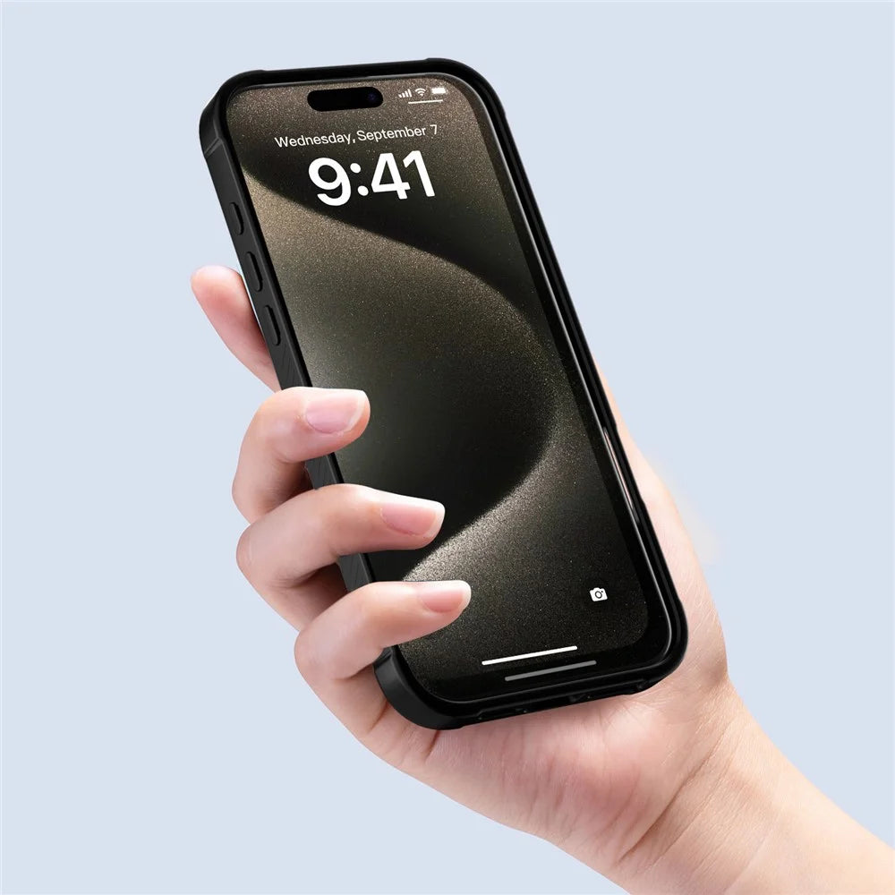 GW20 For iPhone 16 Pro Max Case Compatible with MagSafe Skin-Touch TPU+PC Kickstand Phone Cover - Black - 5