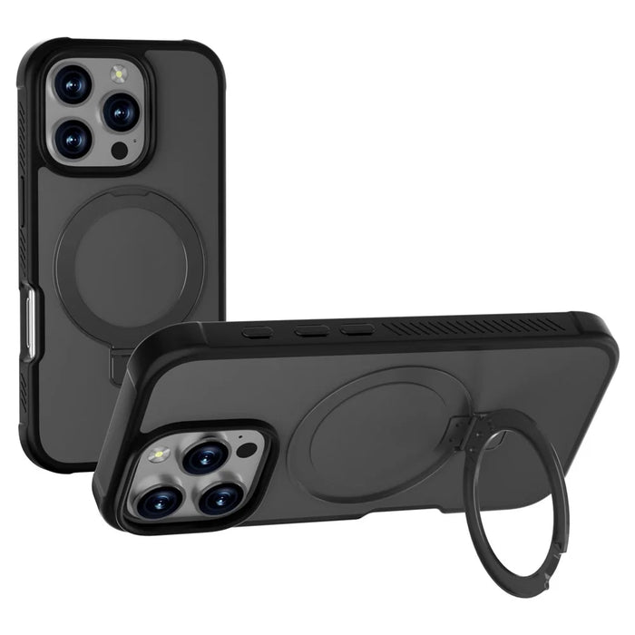 GW20 For iPhone 16 Pro Case Compatible with MagSafe Skin-Touch TPU+PC Kickstand Phone Cover - Black - 1