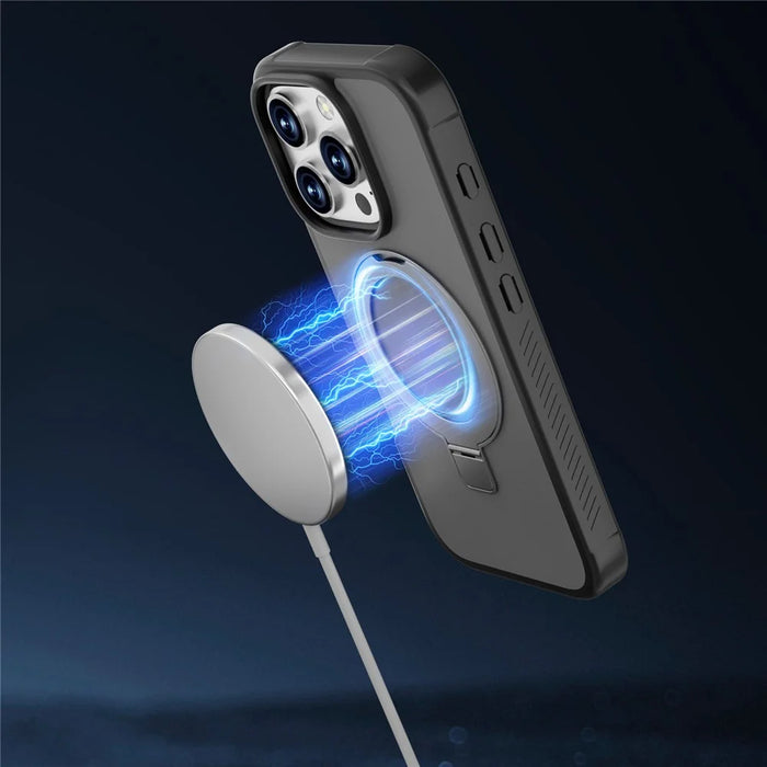 GW20 For iPhone 16 Pro Case Compatible with MagSafe Skin-Touch TPU+PC Kickstand Phone Cover - Black - 3