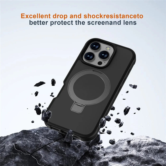 GW20 For iPhone 16 Pro Case Compatible with MagSafe Skin-Touch TPU+PC Kickstand Phone Cover - Black - 4
