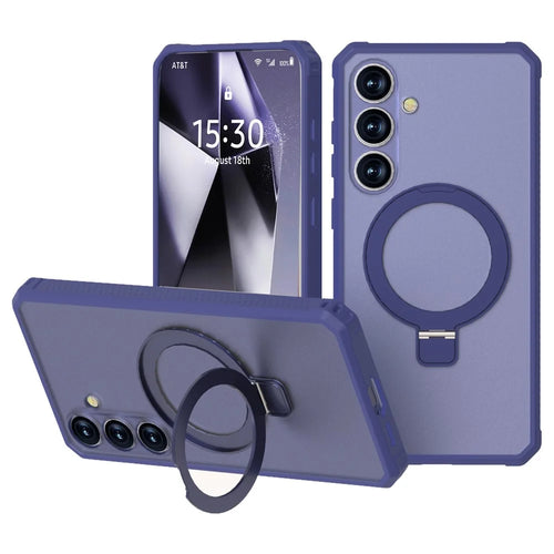 GW20 For Samsung Galaxy S24 FE Magnetic Case Skin-Touch TPU+PC Kickstand Phone Cover - Navy Blue - 1
