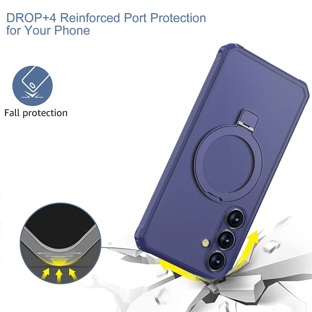 GW20 For Samsung Galaxy S24 FE Magnetic Case Skin-Touch TPU+PC Kickstand Phone Cover - Navy Blue - 2
