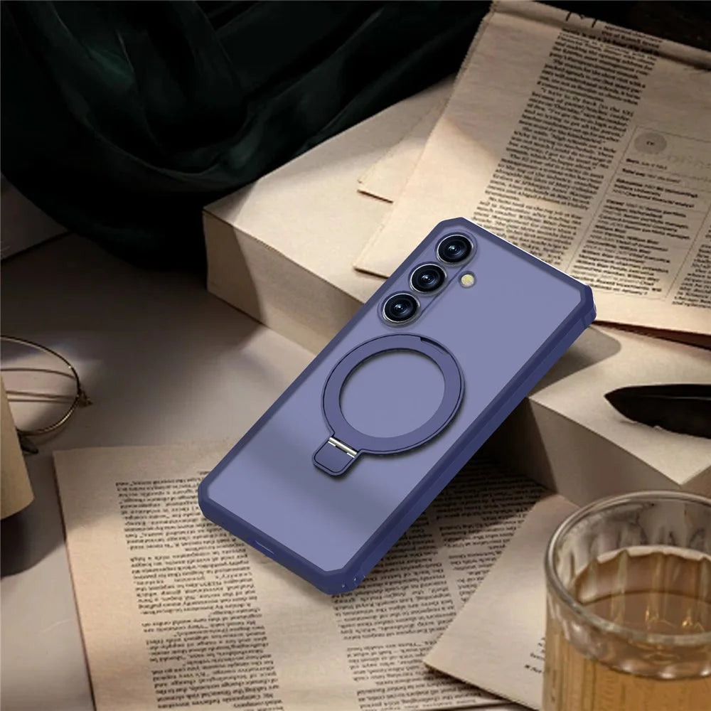 GW20 For Samsung Galaxy S24 FE Magnetic Case Skin-Touch TPU+PC Kickstand Phone Cover - Navy Blue - 4