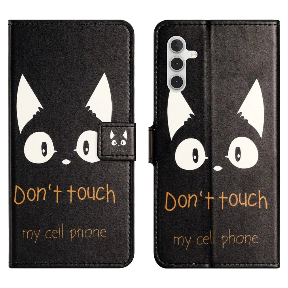 For Samsung Galaxy A56 5G / A36 5G Case Pattern Print PU Leather Wallet Phone Cover - Cat Ears - 1