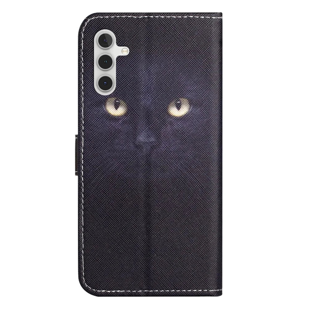 For Samsung Galaxy A56 5G Case Pattern Print PU Leather Wallet Phone Cover Cross Texture - Cat's Eye - 5