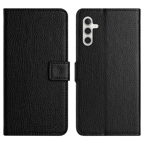 For Samsung Galaxy A56 5G Case PU Leather Wallet Phone Cover Litchi Texture, Black - 1
