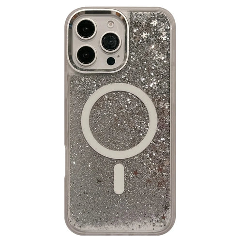 For iPhone 16 Pro Max Case Compatible with MagSafe Glitter Quicksand TPU+PC Phone Cover - Silver - 1